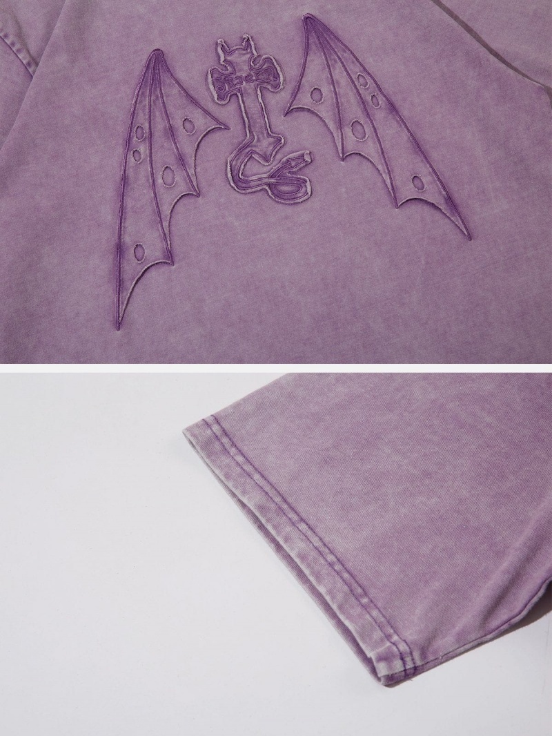 Violette  T Shirts Aelfric Eden Applique Embroidery Devil Element Washed Tee - WDY-4401454